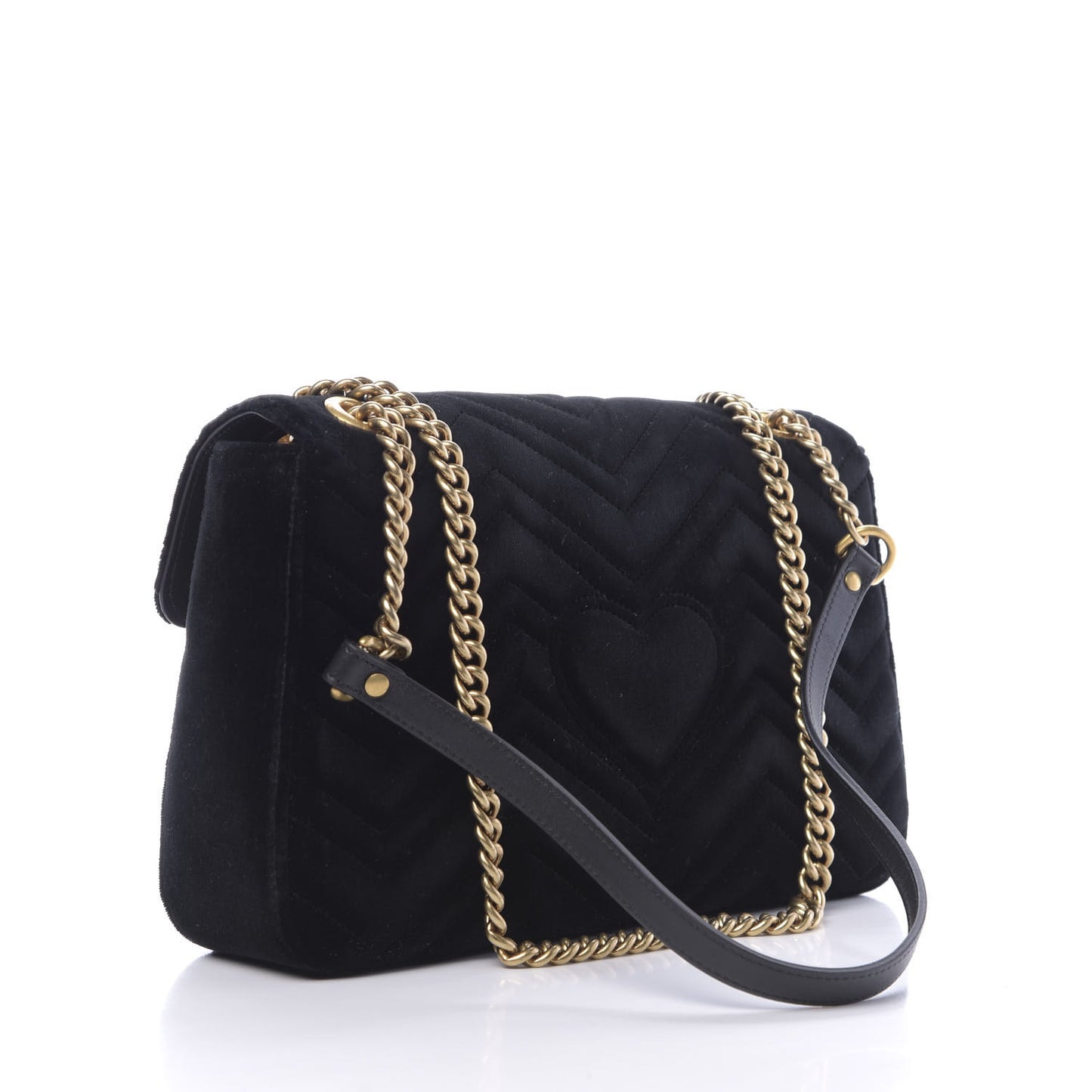 Velvet Matelasse Loved Embroidered Medium GG Marmont Shoulder Bag Black