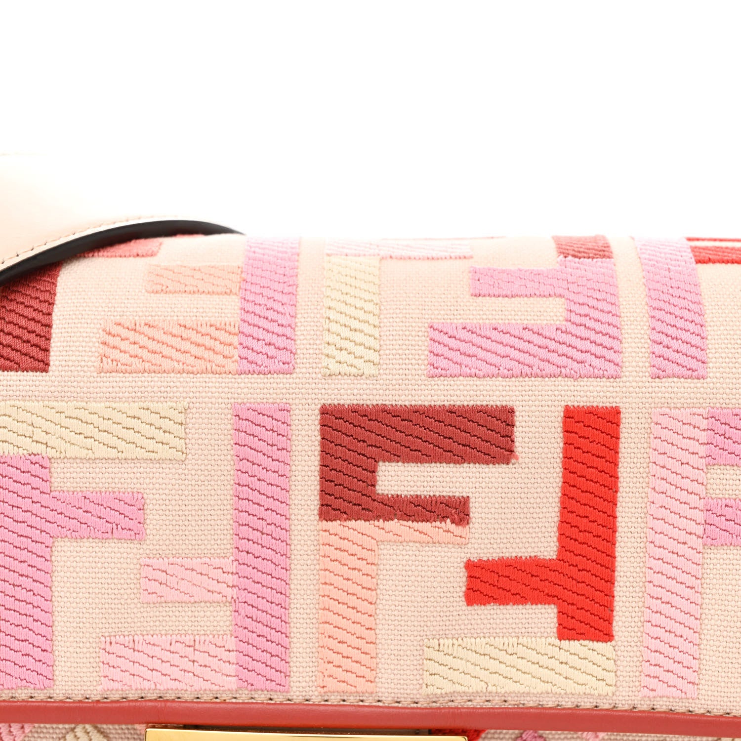 Fendi Canvas Vitello King FF Embroidered Baguette Rosa Quarzo Bloody Mary Multicolor 8 of 10