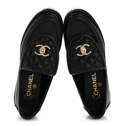 Chanel Lambskin Quilted CC Turnlock Loafers 38.5 Black 2 of 12