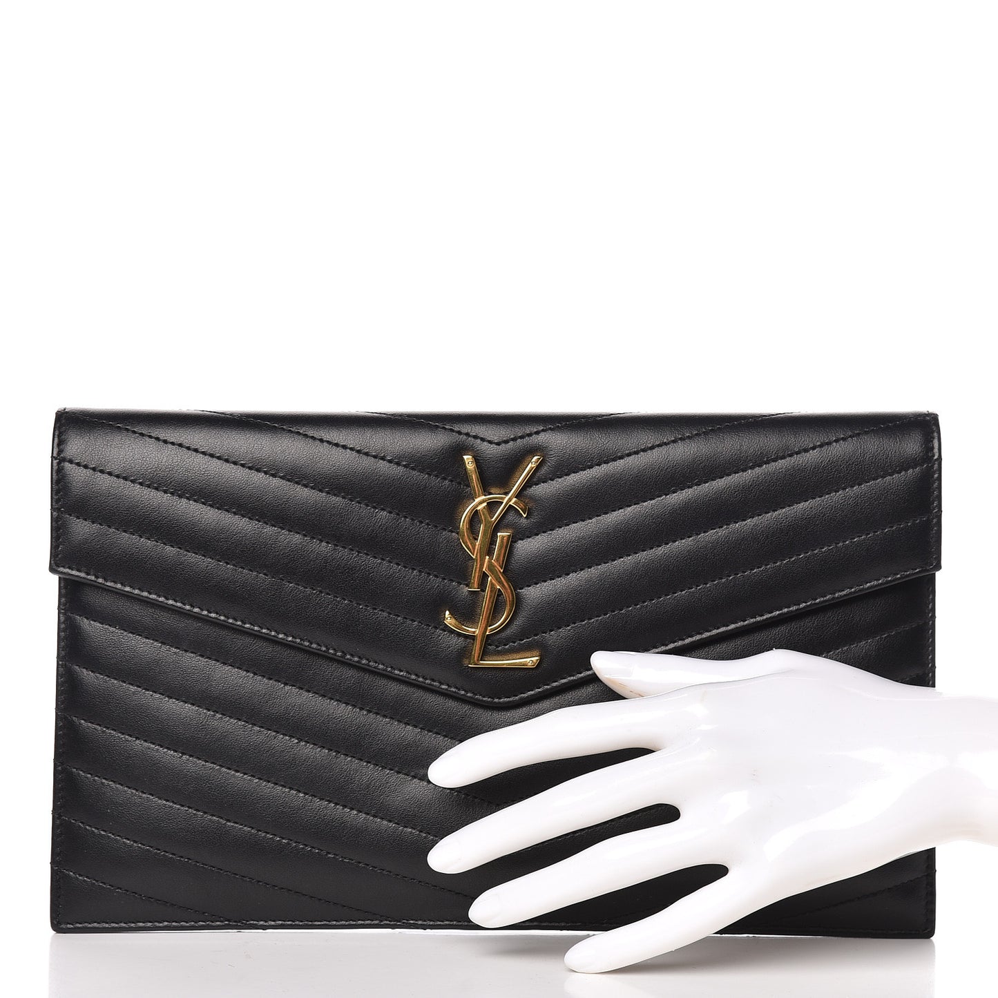 Calfskin Matelasse Chevron Monogram Uptown Clutch Black