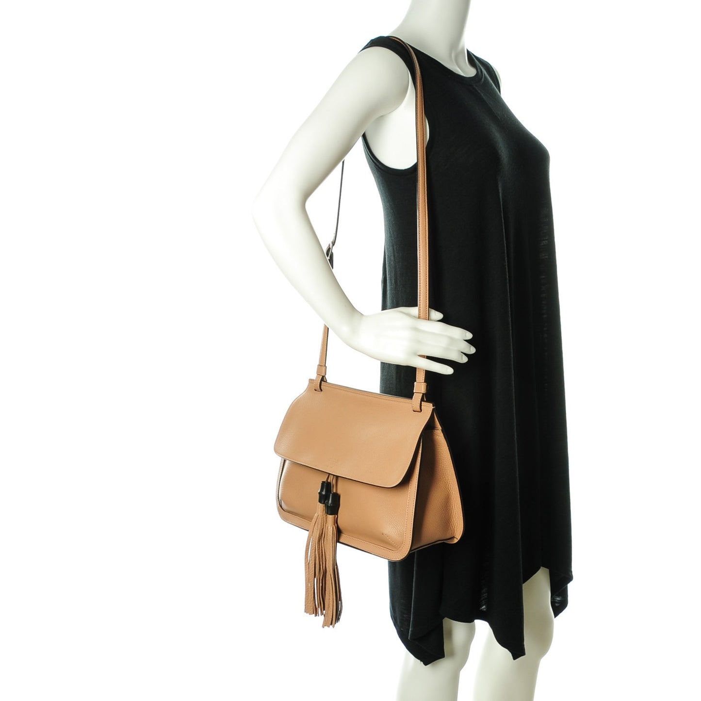 Cellarius Calfskin Medium Bamboo Daily Flap Shoulder Bag Camelia