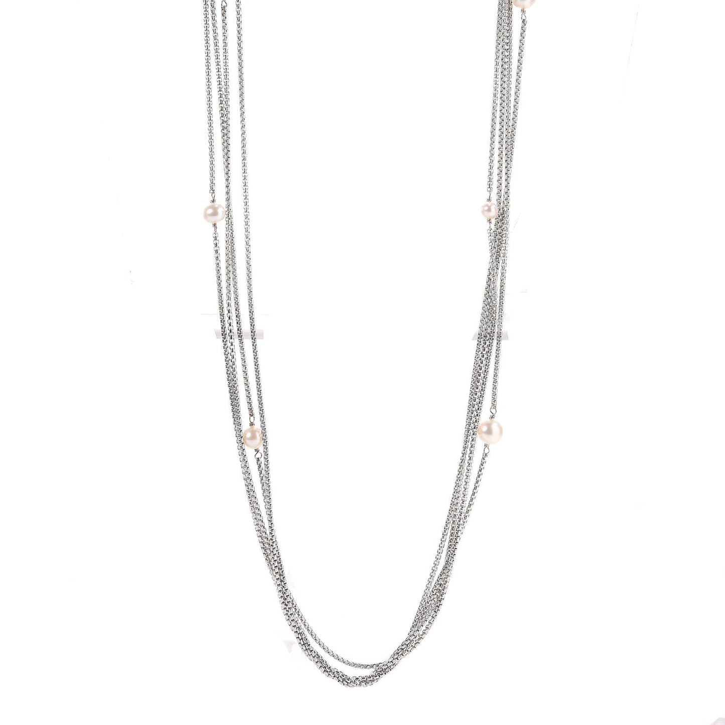 Sterling Silver Pearl Box Chain Four Strand Necklace
