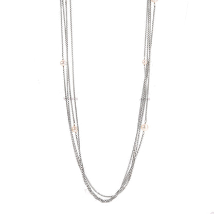 David Yurman Sterling Silver Pearl Box Chain Four Strand Necklace 1 of 6