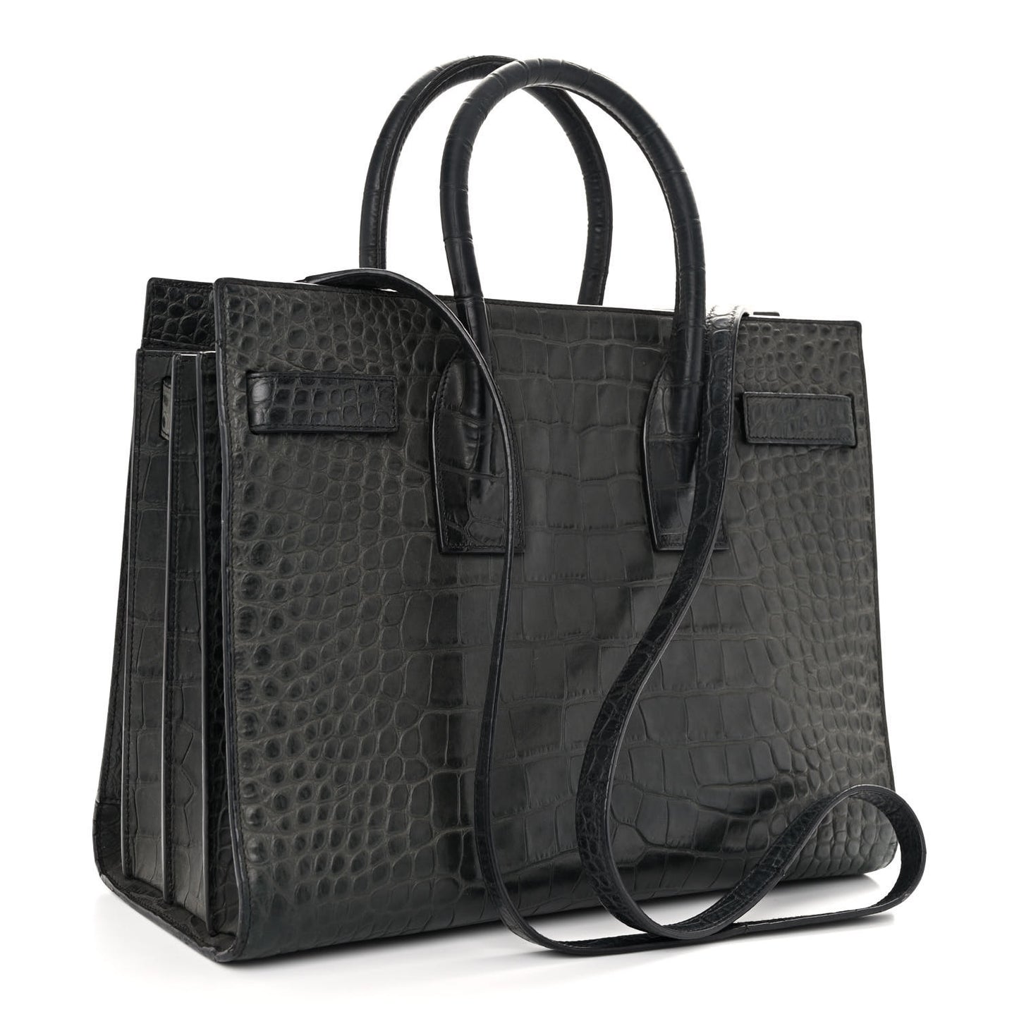 Calfskin Crocodile Embossed Small Sac de Jour Dusty Black