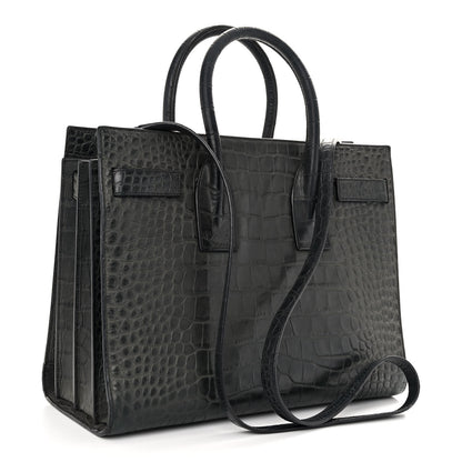 Saint Laurent Calfskin Crocodile Embossed Small Sac de Jour Dusty Black 3 of 9