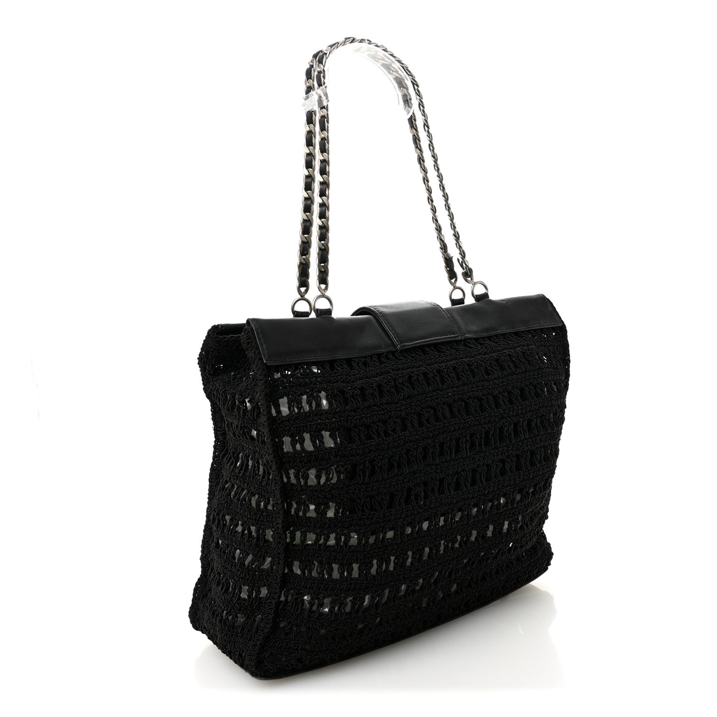 Woven Crochet Knit Tote Black