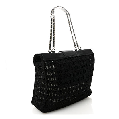 Chanel Woven Crochet Knit Tote Black 3 of 11