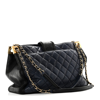 Chanel Lambskin Quilted Elegant CC Shopping Tote Navy Black 3 of 10