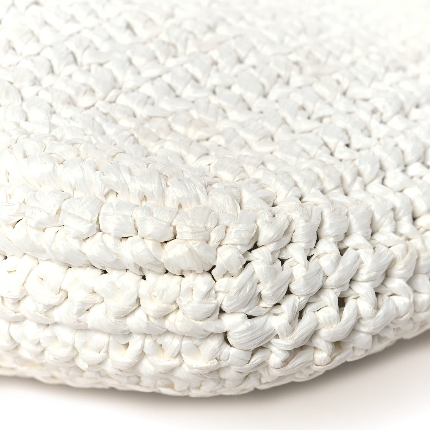 Yarn Raffia Effect Crochet Embroidered Small Logo Tote White