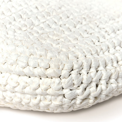 Prada Yarn Raffia Effect Crochet Embroidered Small Logo Tote White 8 of 9