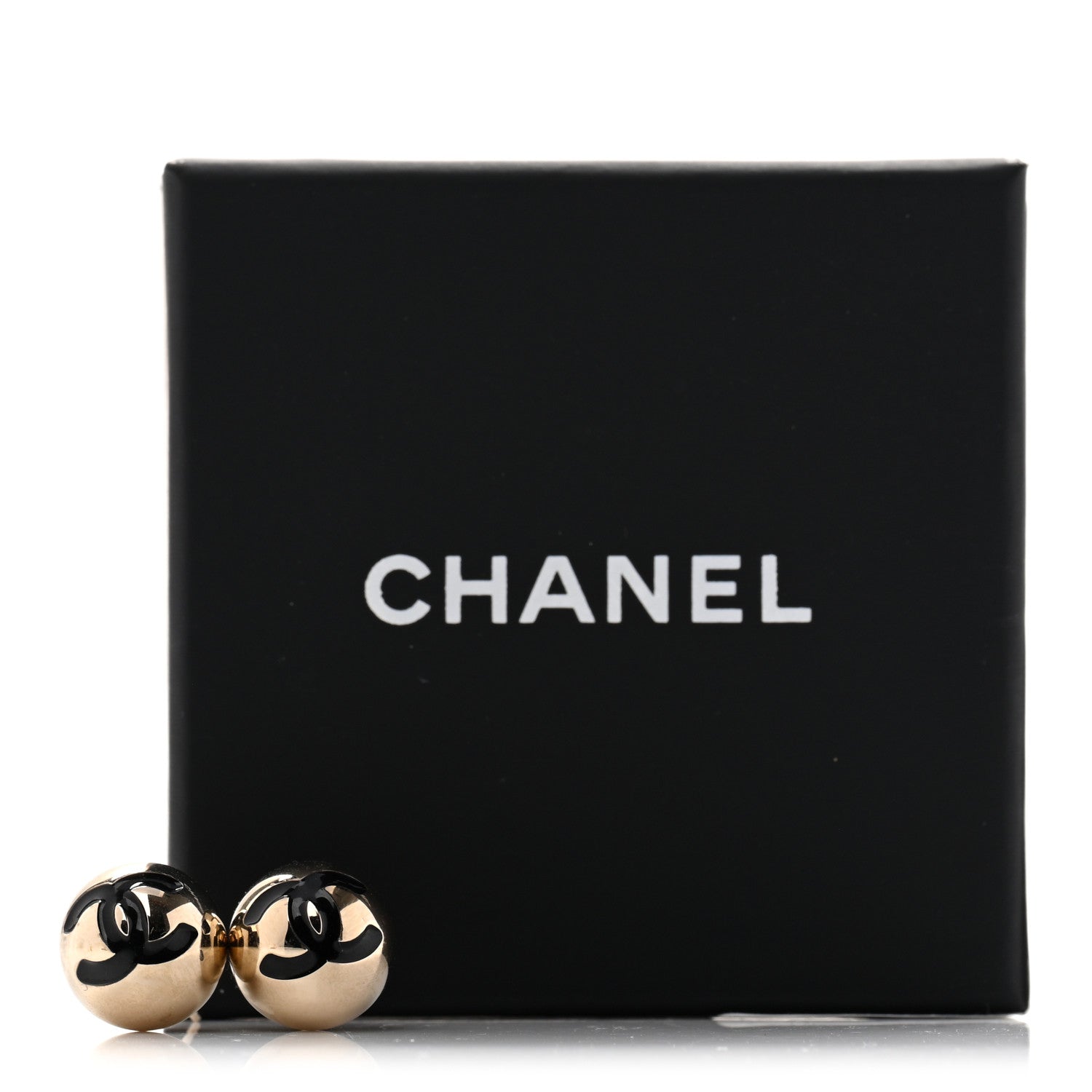 Chanel Metal Enamel CC Round Dome Earrings Gold Black 5 of 5