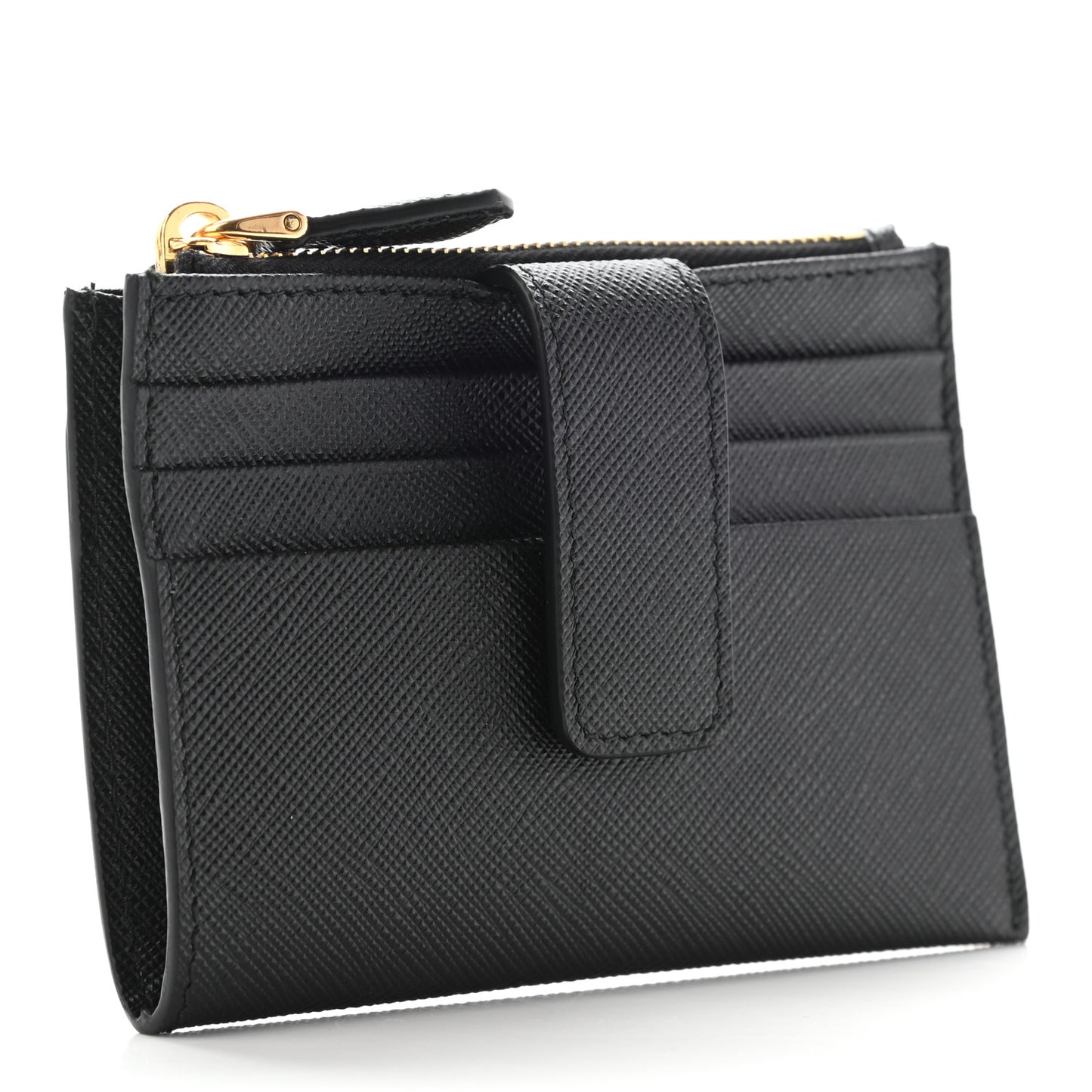 Saffiano Triangle Zip Card Holder Black