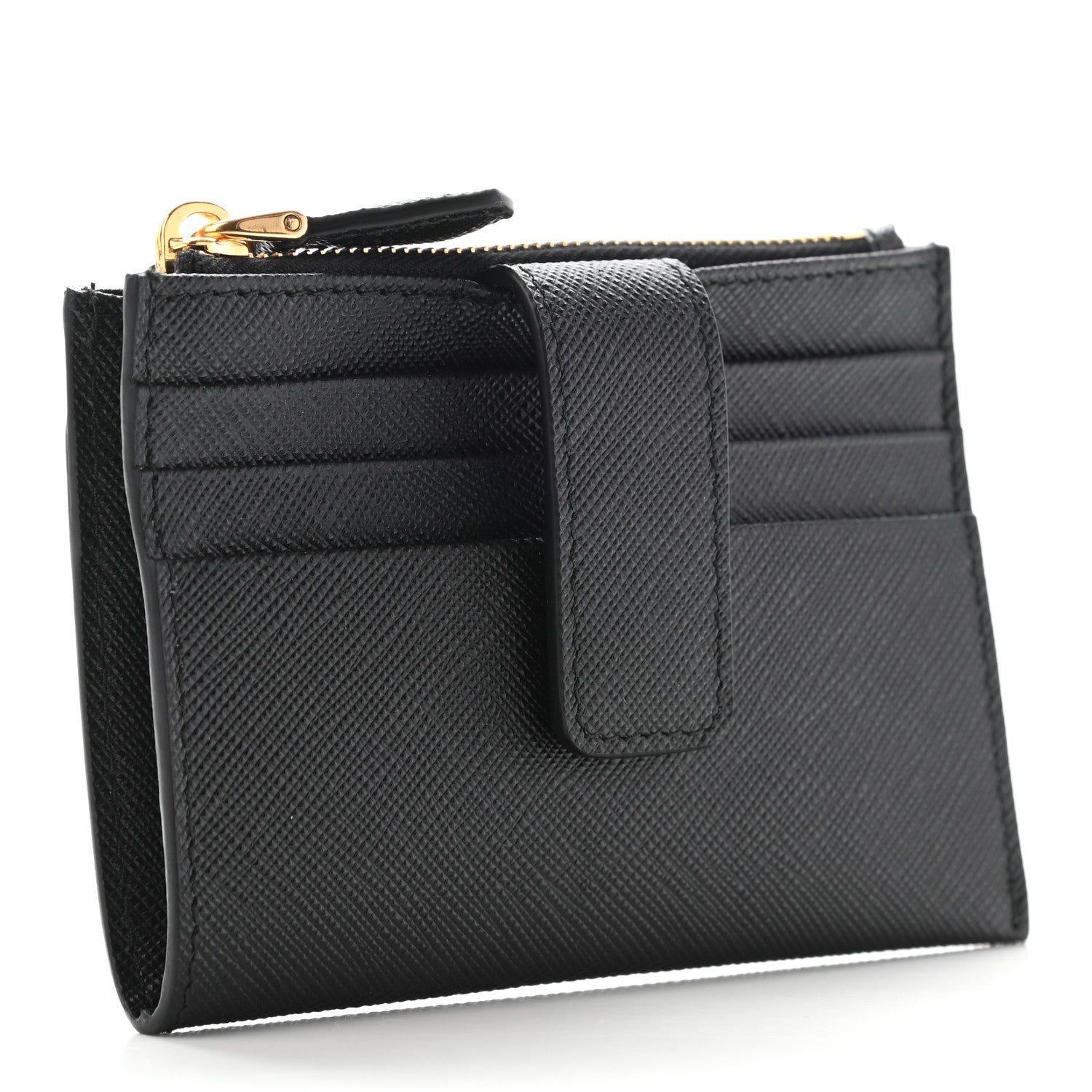 Prada Saffiano Triangle Zip Card Holder Black 3 of 6