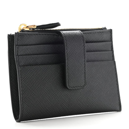 Prada Saffiano Triangle Zip Card Holder Black 3 of 6