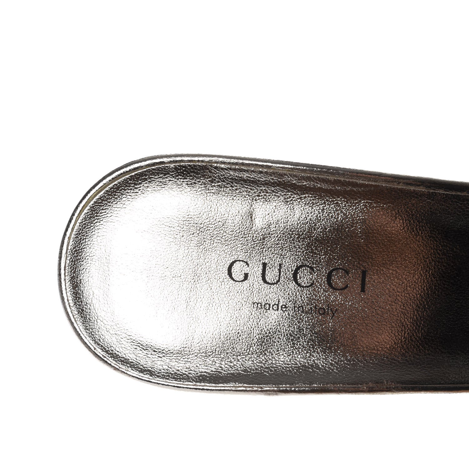 Gucci Metallic Nappa Dora Tiger Head Mid Heel Slide Sandals 37 Platino 6 of 9
