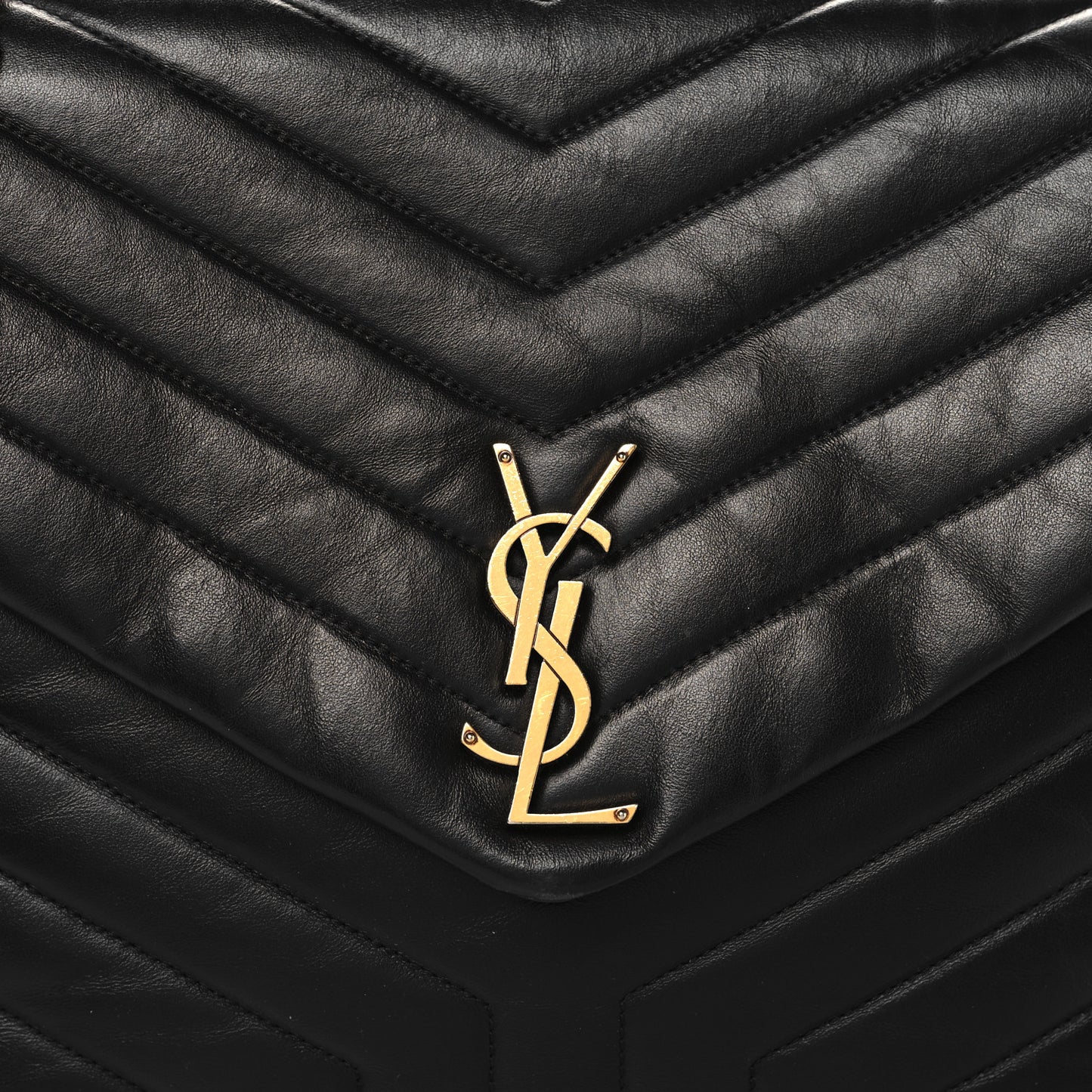 Calfskin Y Quilted Monogram Large Loulou Chain Satchel Black
