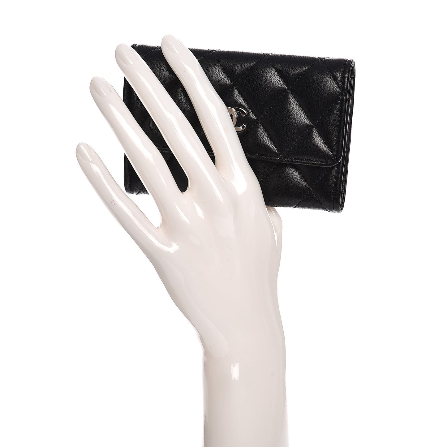 Lambskin Quilted Flap Card Holder Black