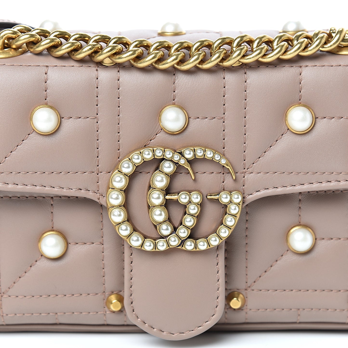 Calfskin Matelasse Studded Mini Pearly GG Marmont Shoulder Bag Porcelain Rose