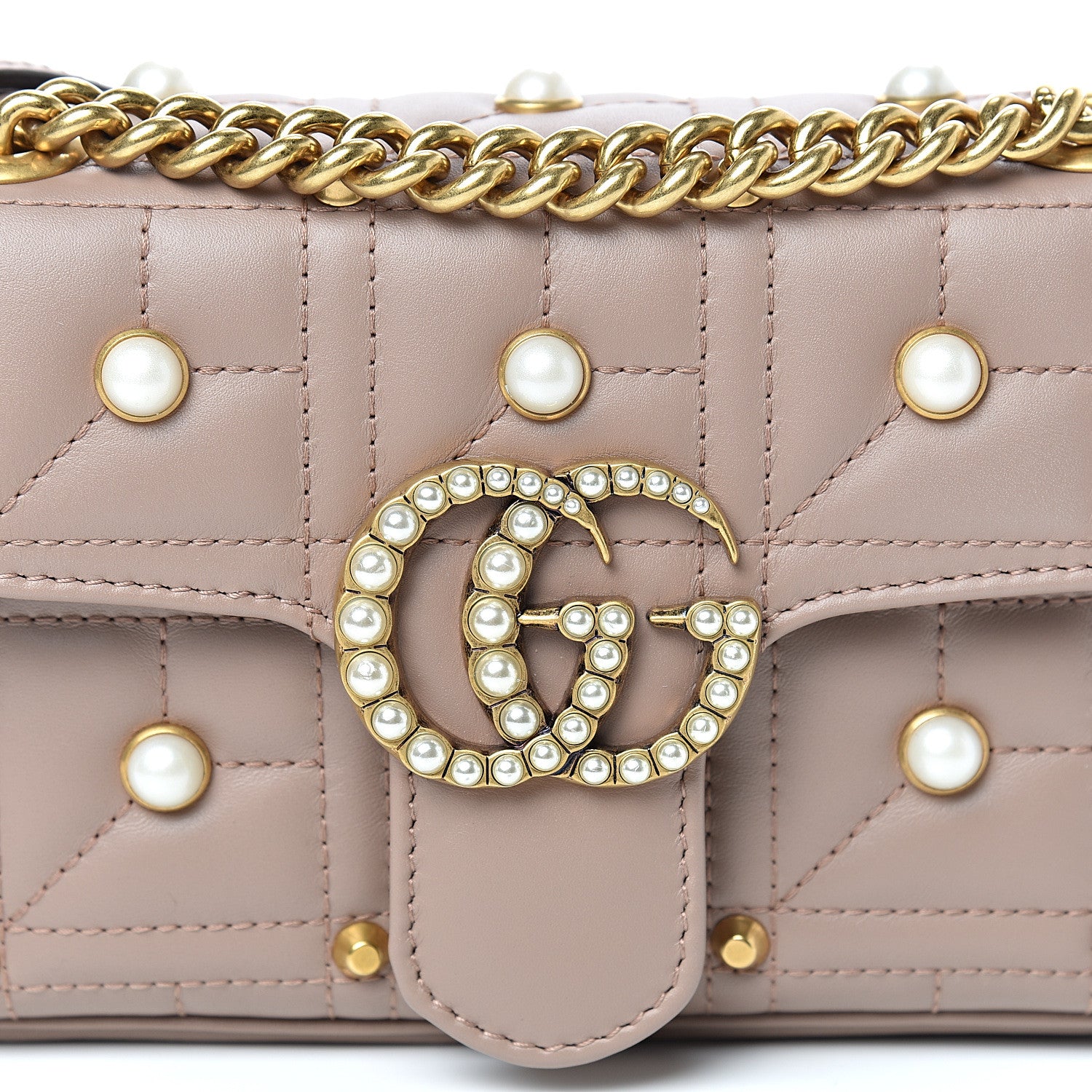 Gucci Calfskin Matelasse Studded Mini Pearly GG Marmont Shoulder Bag Porcelain Rose 8 of 12