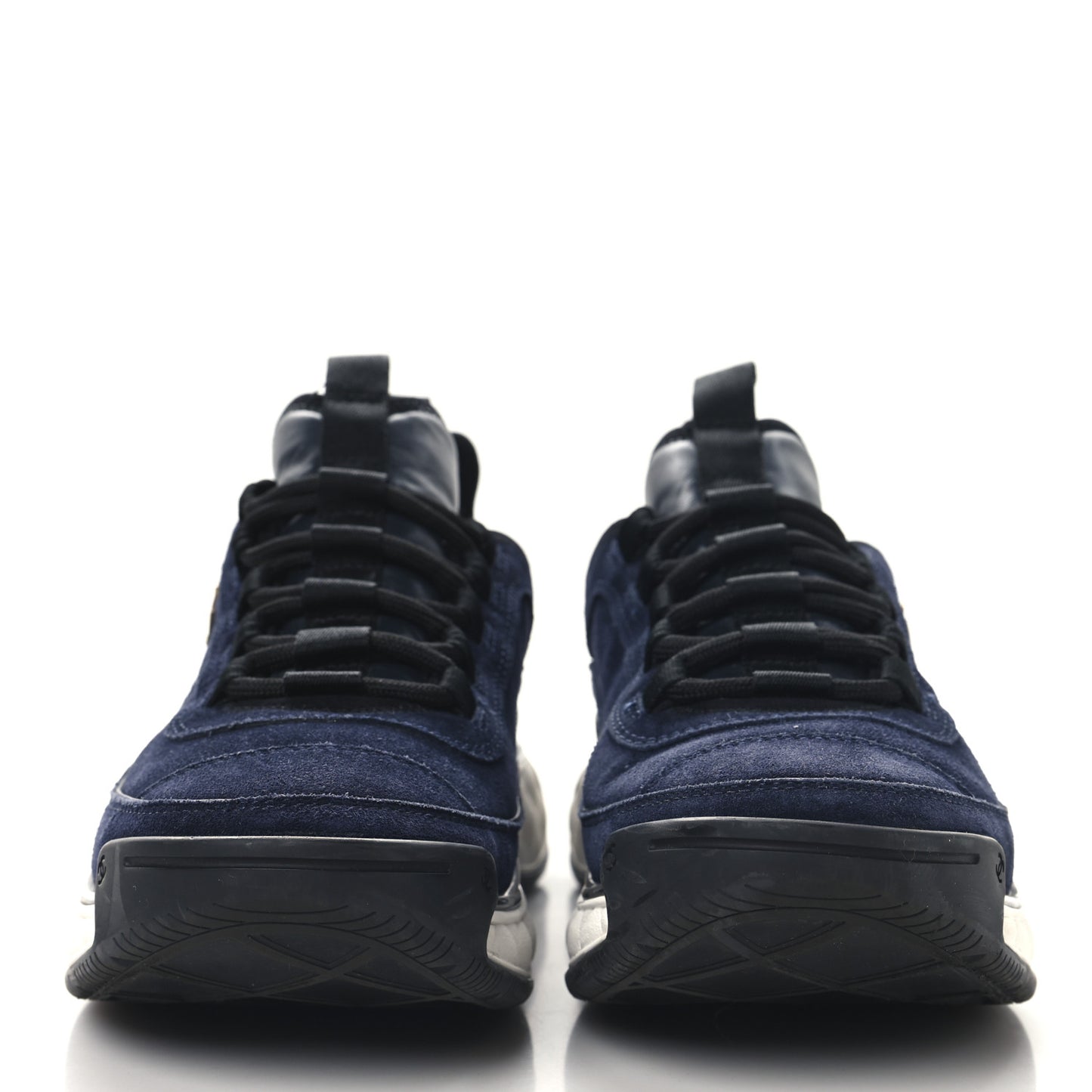 Suede Calfskin Nylon Grosgrain CC Sneakers 39 Navy Blue
