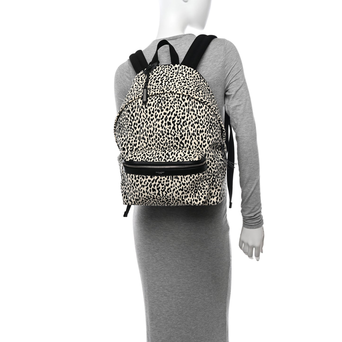 Canvas Leopard Print City Backpack Black White