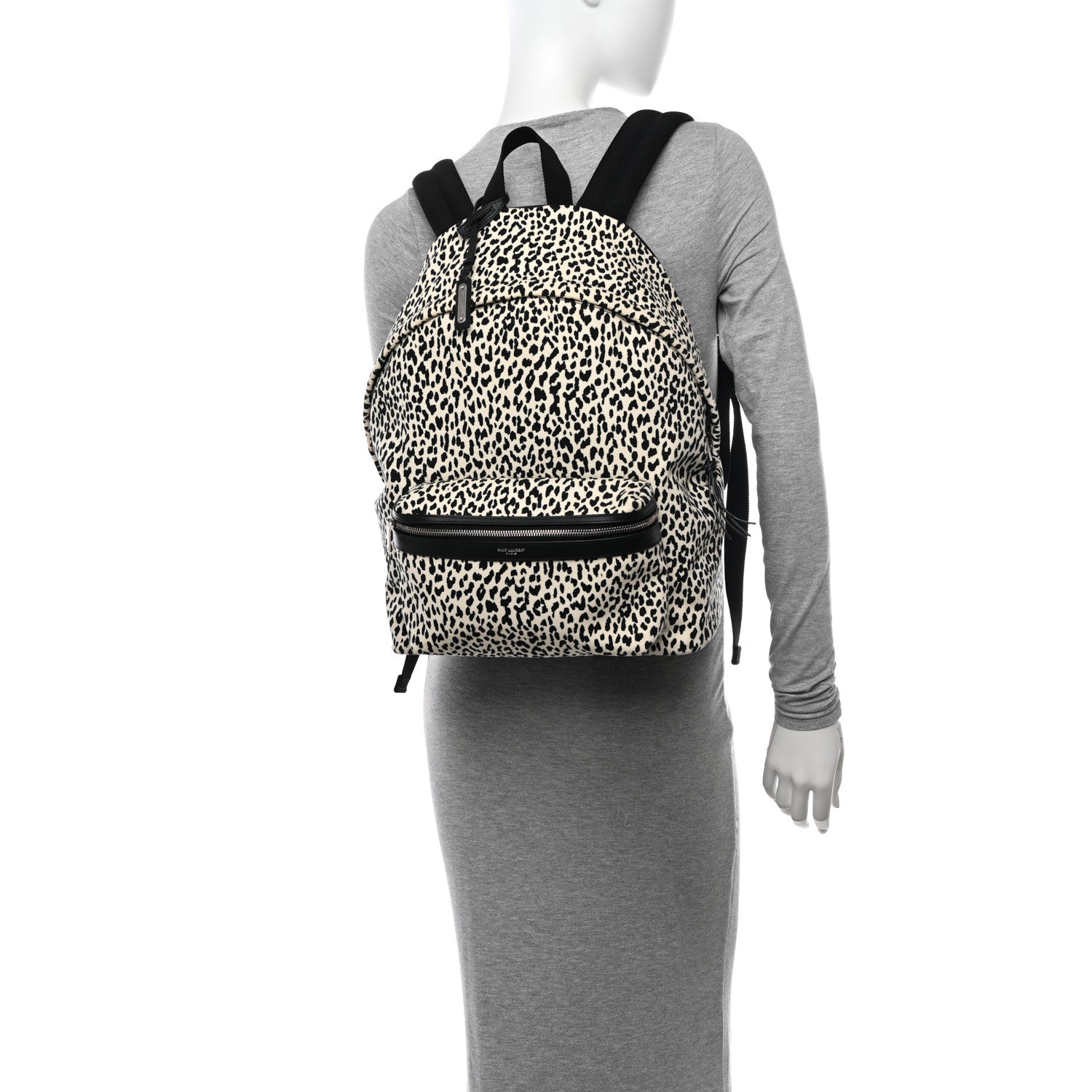 Saint Laurent Canvas Leopard Print City Backpack Black White 2 of 10
