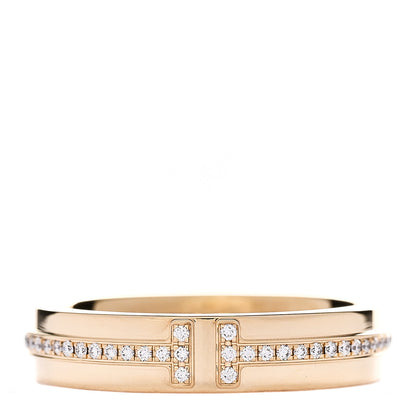Tiffany 18K Yellow Gold Diamond Narrow T Two Ring 50 5.5 1 of 4