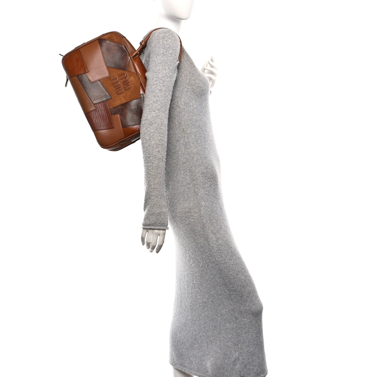Miu Miu Nappa Patchwork Medium Beau Top Handle Bag Cognac 2 of 9