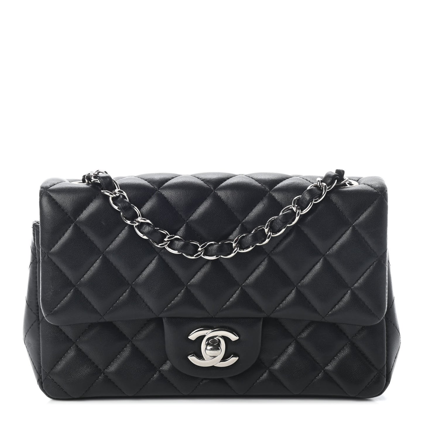 Lambskin Quilted Mini Rectangular Flap Black