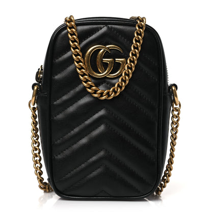 Gucci Calfskin Matelasse Mini GG Marmont Crossbody Bag Black 1 of 10