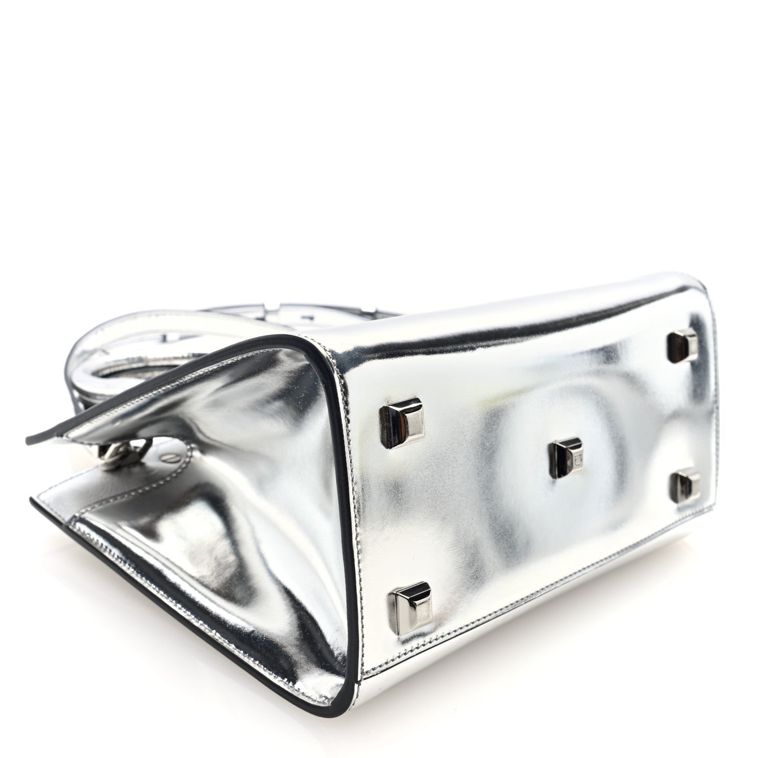 Salvatore Ferragamo Metallic Calfskin Small The Studio Box Bag Argento 4 of 9