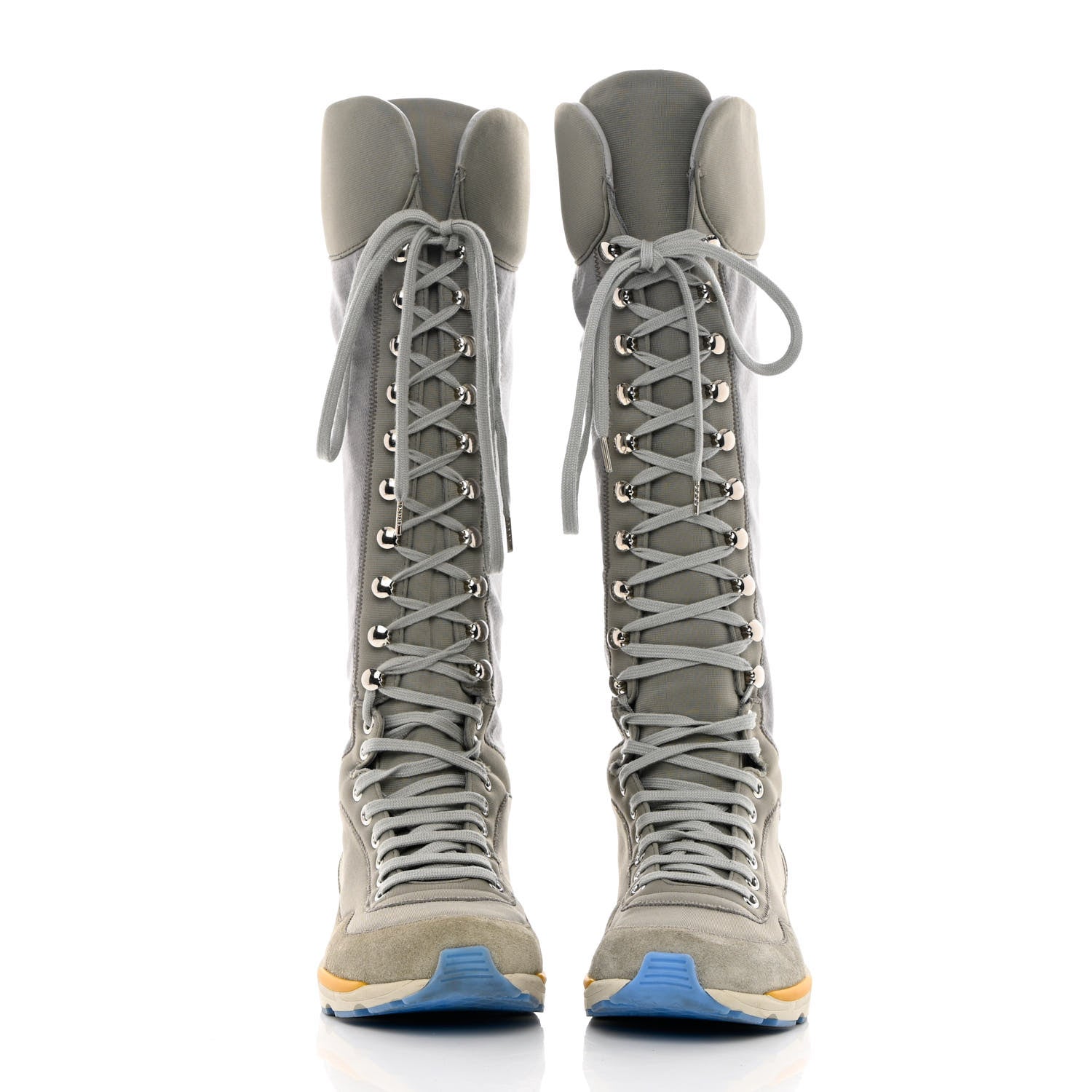 Chanel Suede Calfskin Stretch Fabric Sneaker High Boots 36.5 Grey 2 of 8