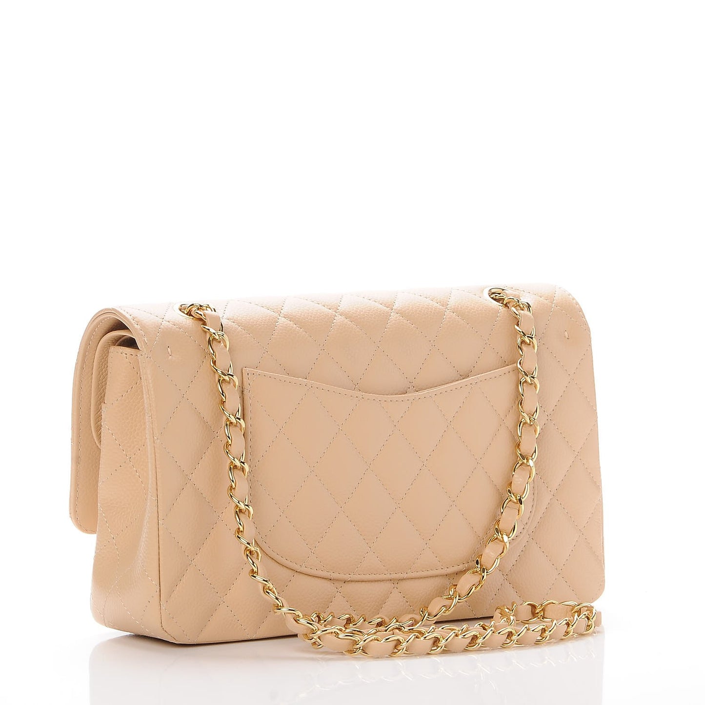 Caviar Quilted Medium Double Flap Beige Clair