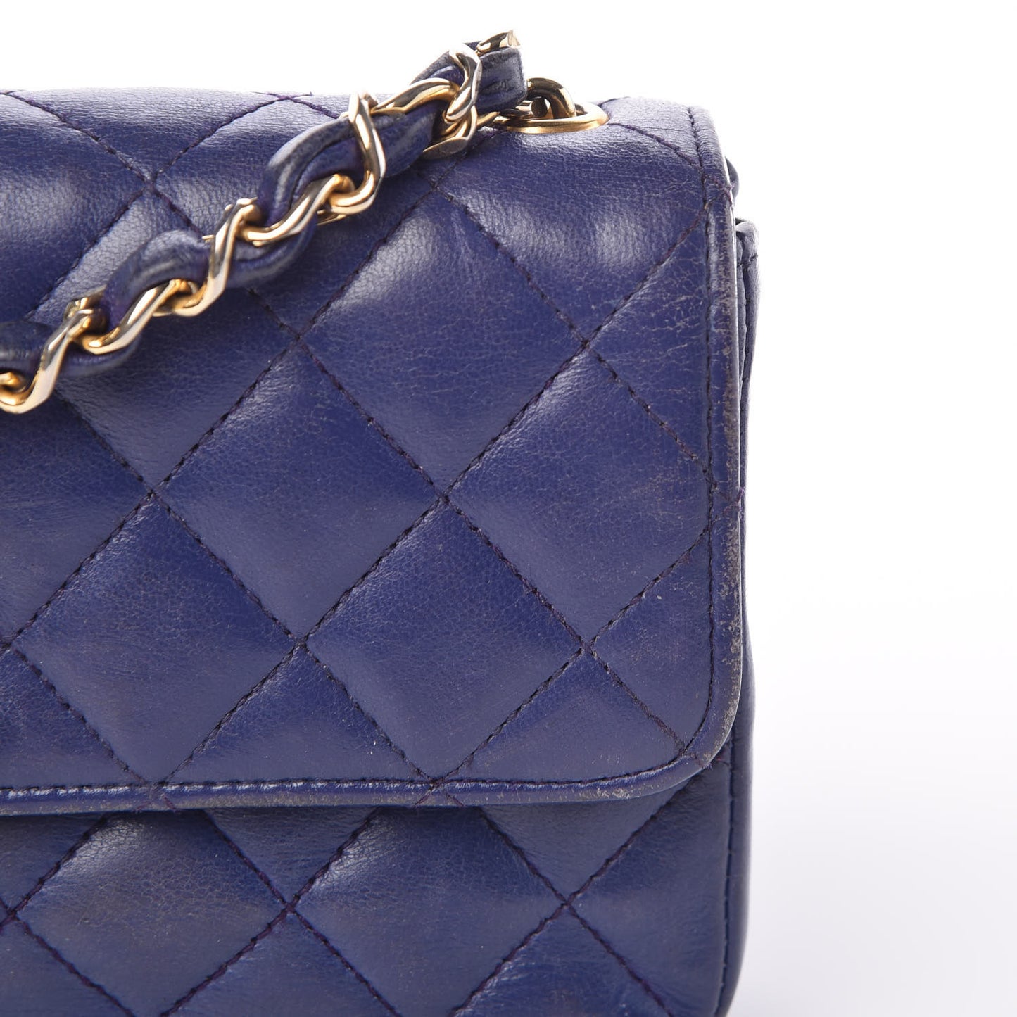 Lambskin Quilted Small Single Flap Navy