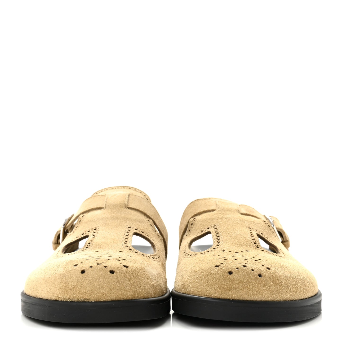 Suede Calfskin Monk Mules 36 Beige Albatre