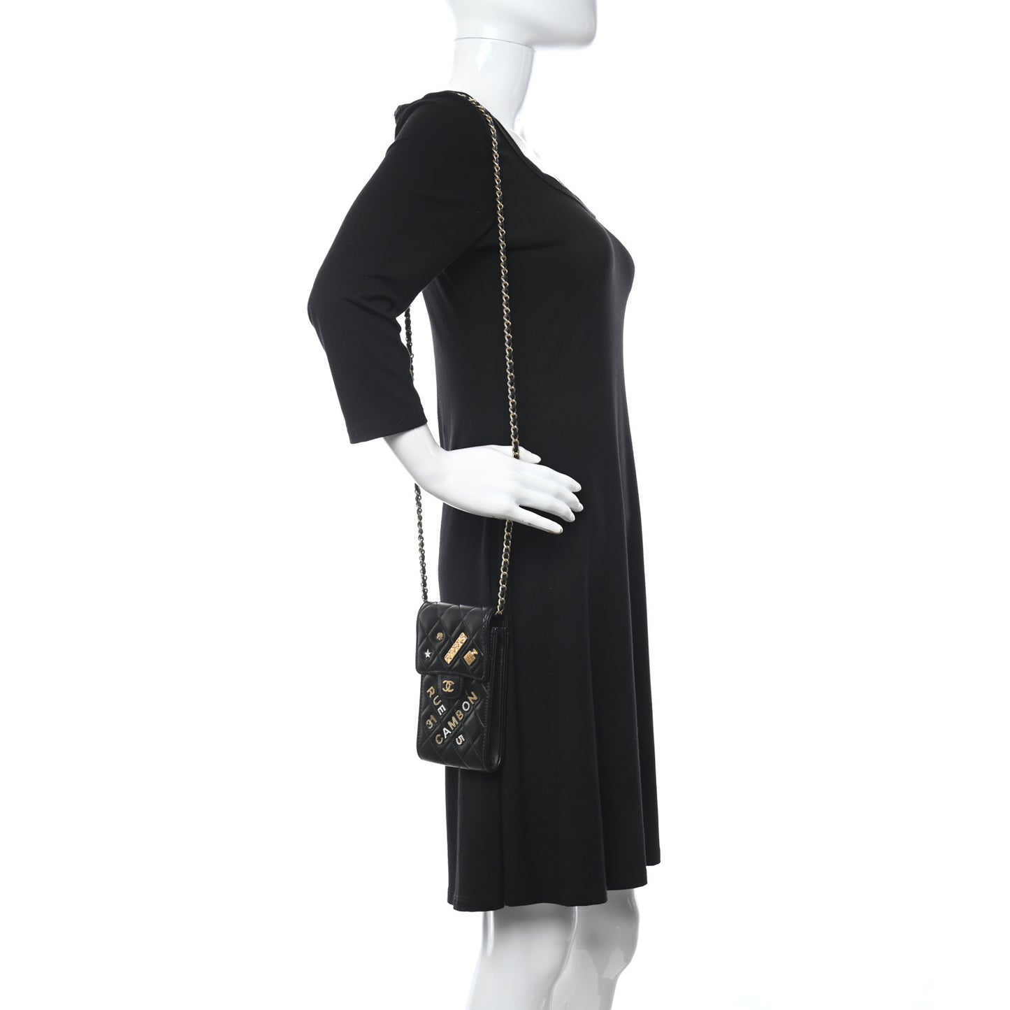 Lambskin Quilted Lucky Charm Phone Holder Black