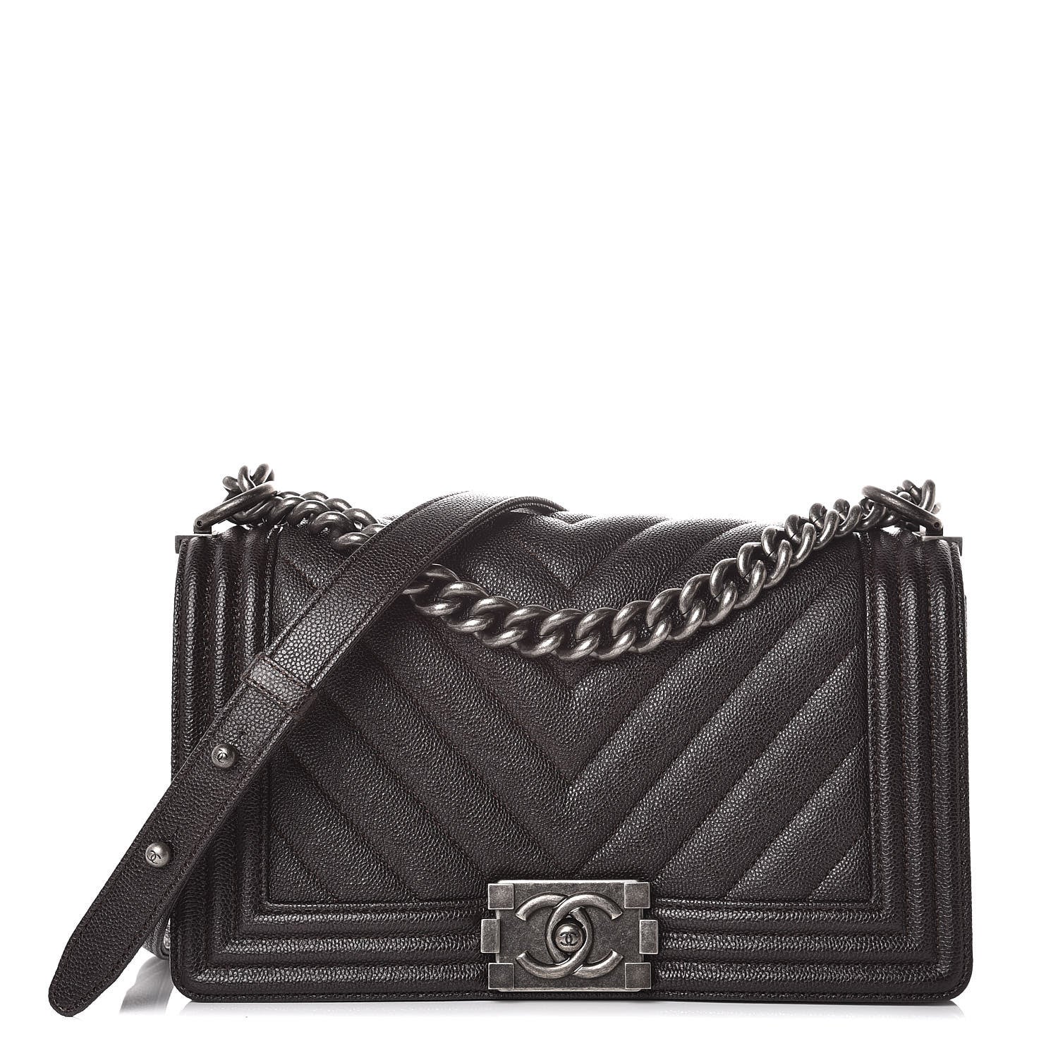 Chanel Caviar Chevron Quilted Medium Boy Flap Dark Brown 1 of 9