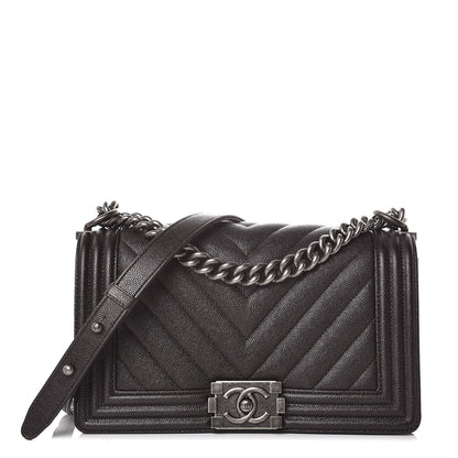 Chanel Caviar Chevron Quilted Medium Boy Flap Dark Brown 1 of 9