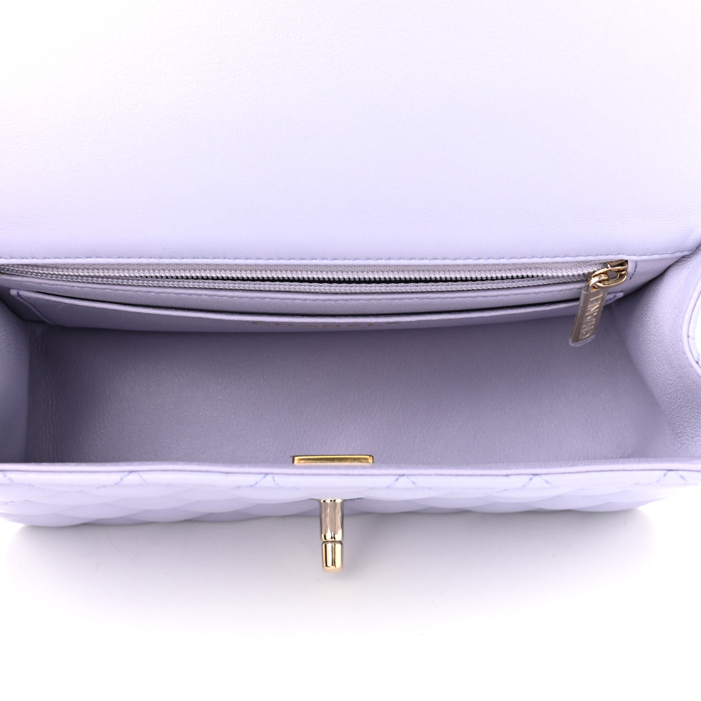 Lambskin Quilted Mini Top Handle Rectangular Flap Light Purple