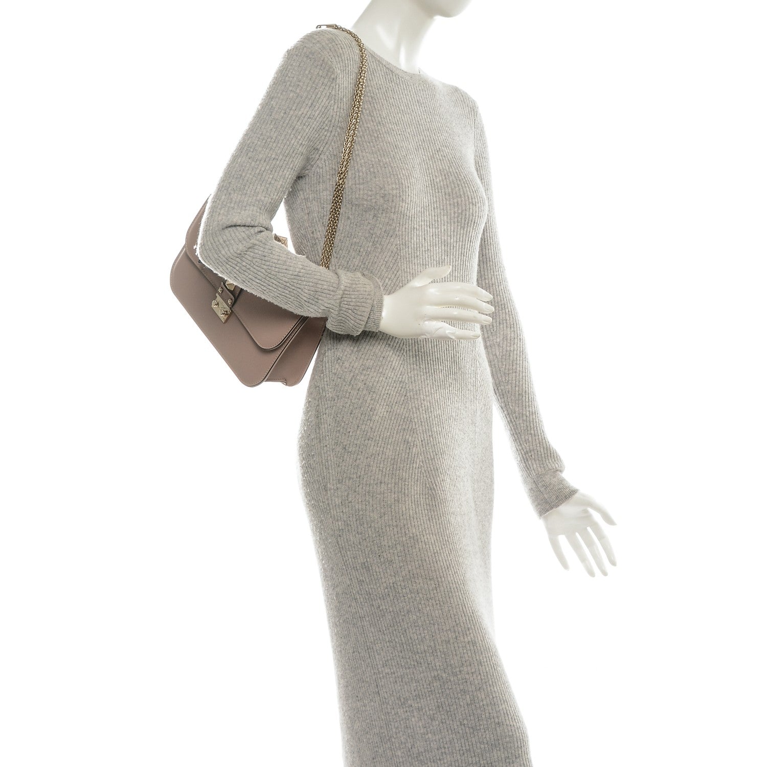 Valentino Garavani Vitello Medium Glam Lock Rockstud Flap Poudre 2 of 6