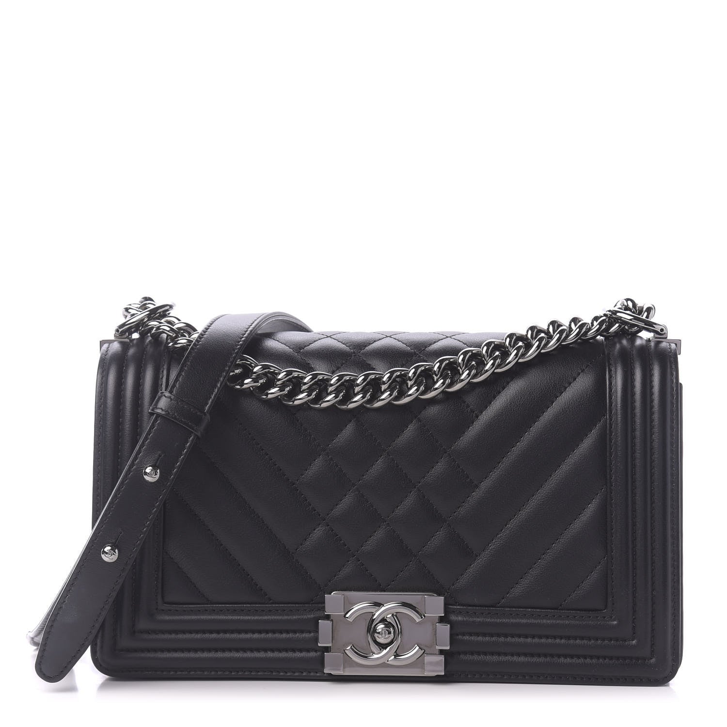 Chanel Calfskin Chevron Quilted Medium Boy Flap Black 1 of 10