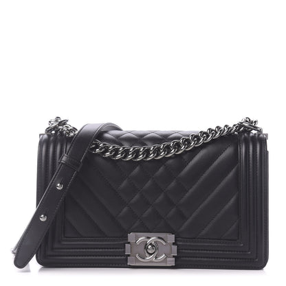 Chanel Calfskin Chevron Quilted Medium Boy Flap Black 1 of 10