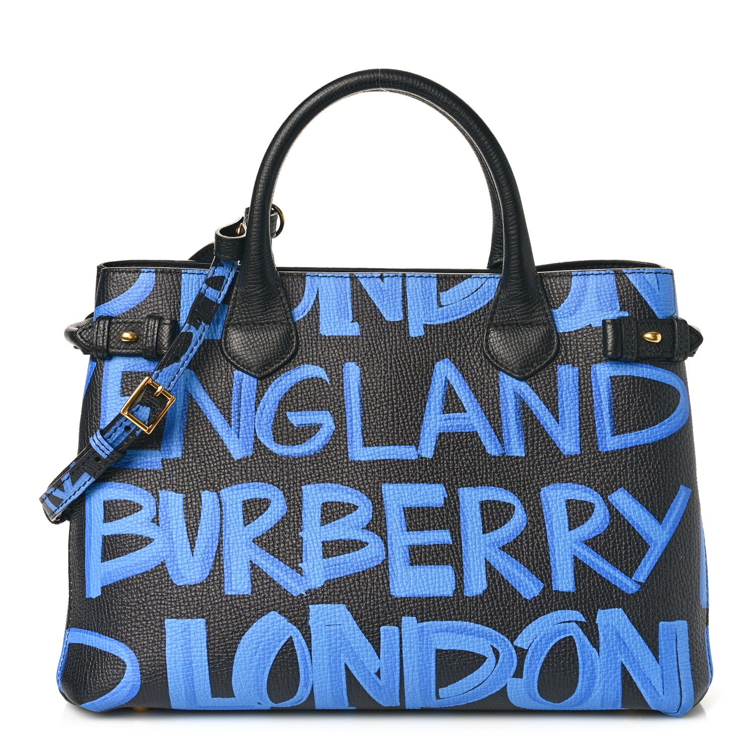 Burberry Grainy Calfskin Graffiti Print Medium Banner Tote Black 1 of 8