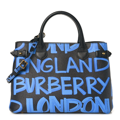 Burberry Grainy Calfskin Graffiti Print Medium Banner Tote Black 1 of 8