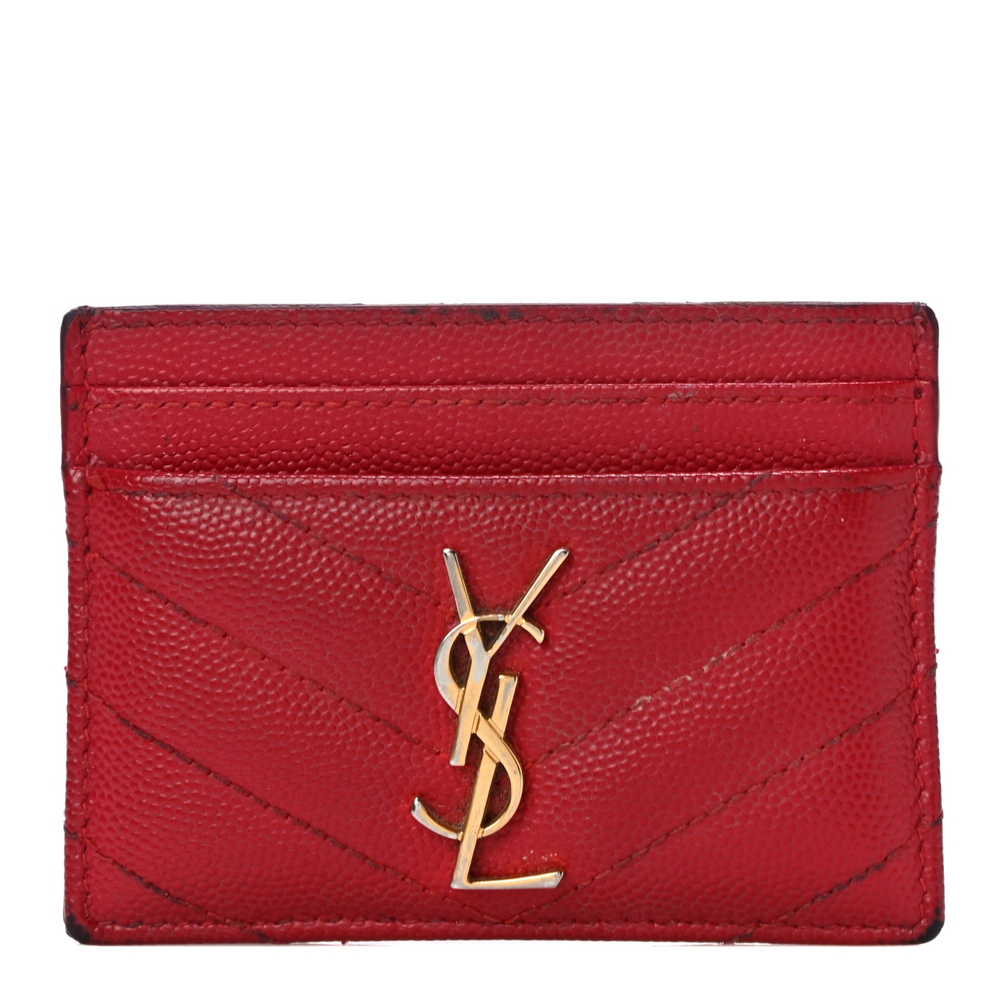Grain De Poudre Matelasse Chevron Monogram Credit Card Case New Red