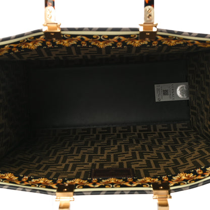Fendi X VERSACE Calfskin Plexiglass Fendace FF Baroque Print Medium Fendi Sunshine Shopper Tote Black Gold 5 of 10