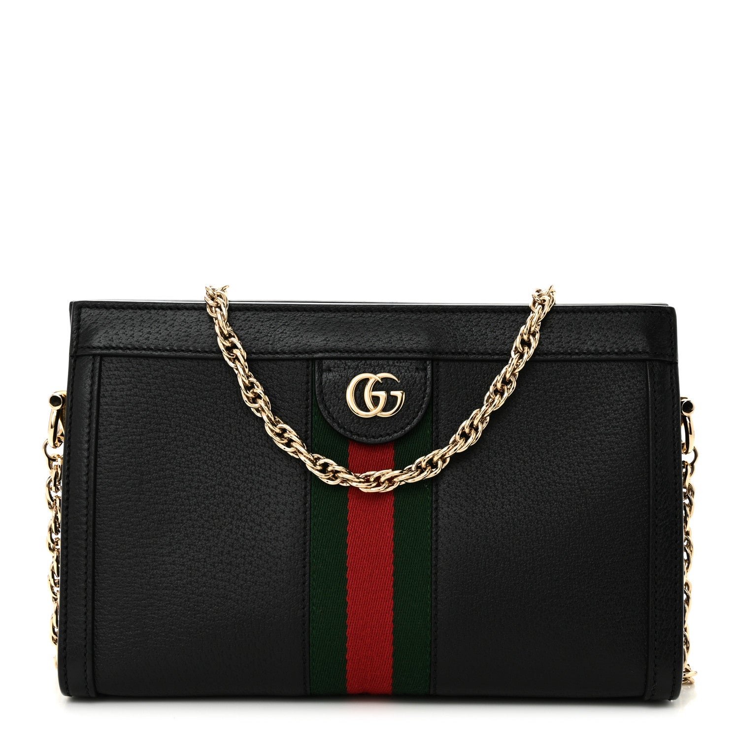 Gucci Calfskin GG Web Small Ophidia Chain Shoulder Bag Black 1 of 11
