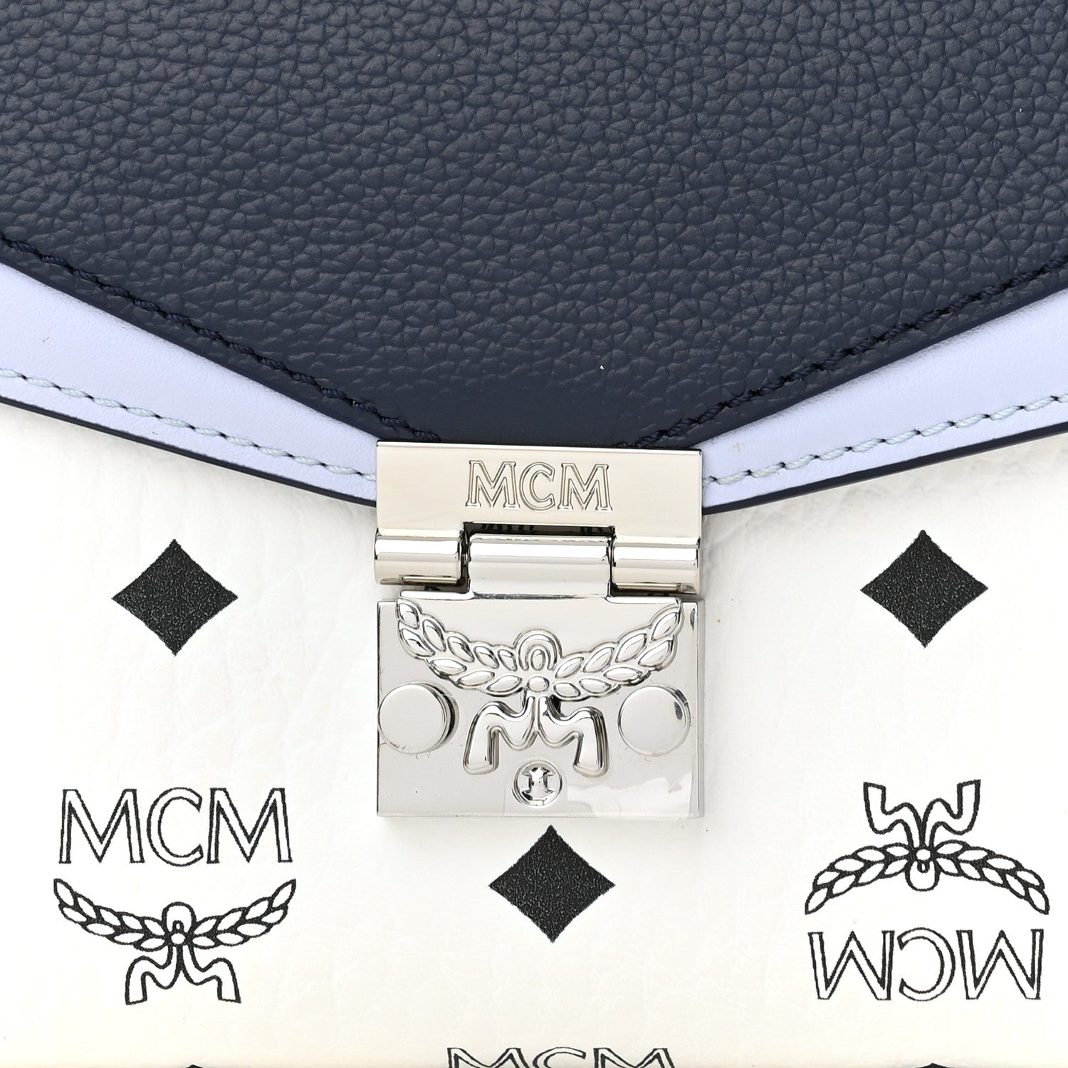 MCM Calfskin Visetos Monogram Medium Millie Color Block Crossbody Bag White Mood Indigo 8 of 10