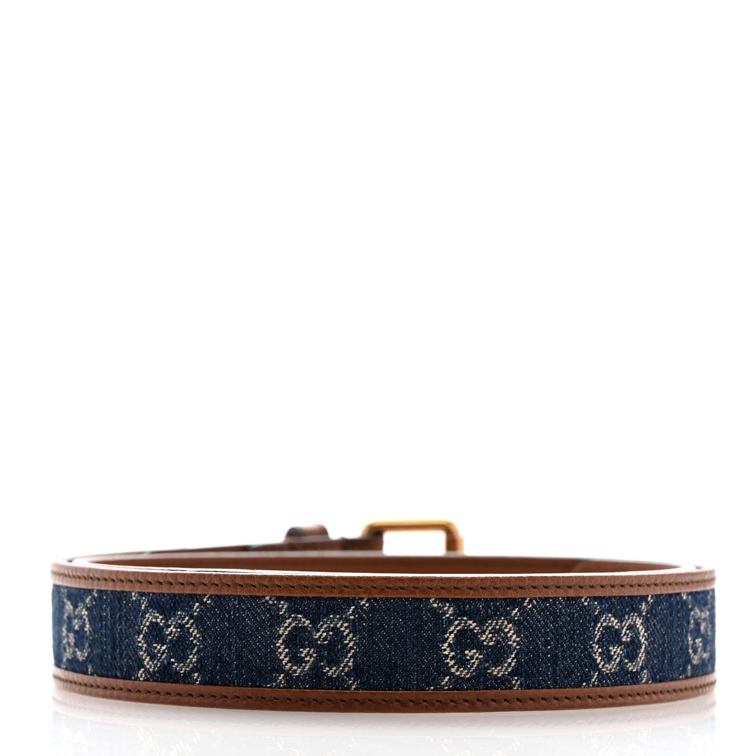 Gucci New Denim GG Monogram Dollar Calfskin Belt 80 32 Blue Tea Cuir Epilog 2 of 7