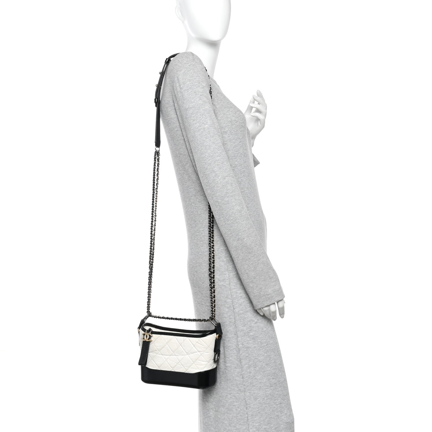 Chanel Aged Calfskin Quilted Small Gabrielle Hobo Black White 2 of 10
